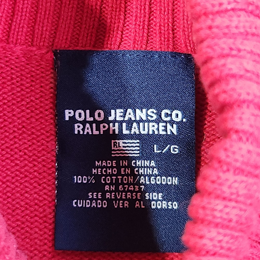 VTG Polo Jeans Co Ralph Lauren Sweater Womens Large Flag Turtleneck Side Button - Picture 2 of 7